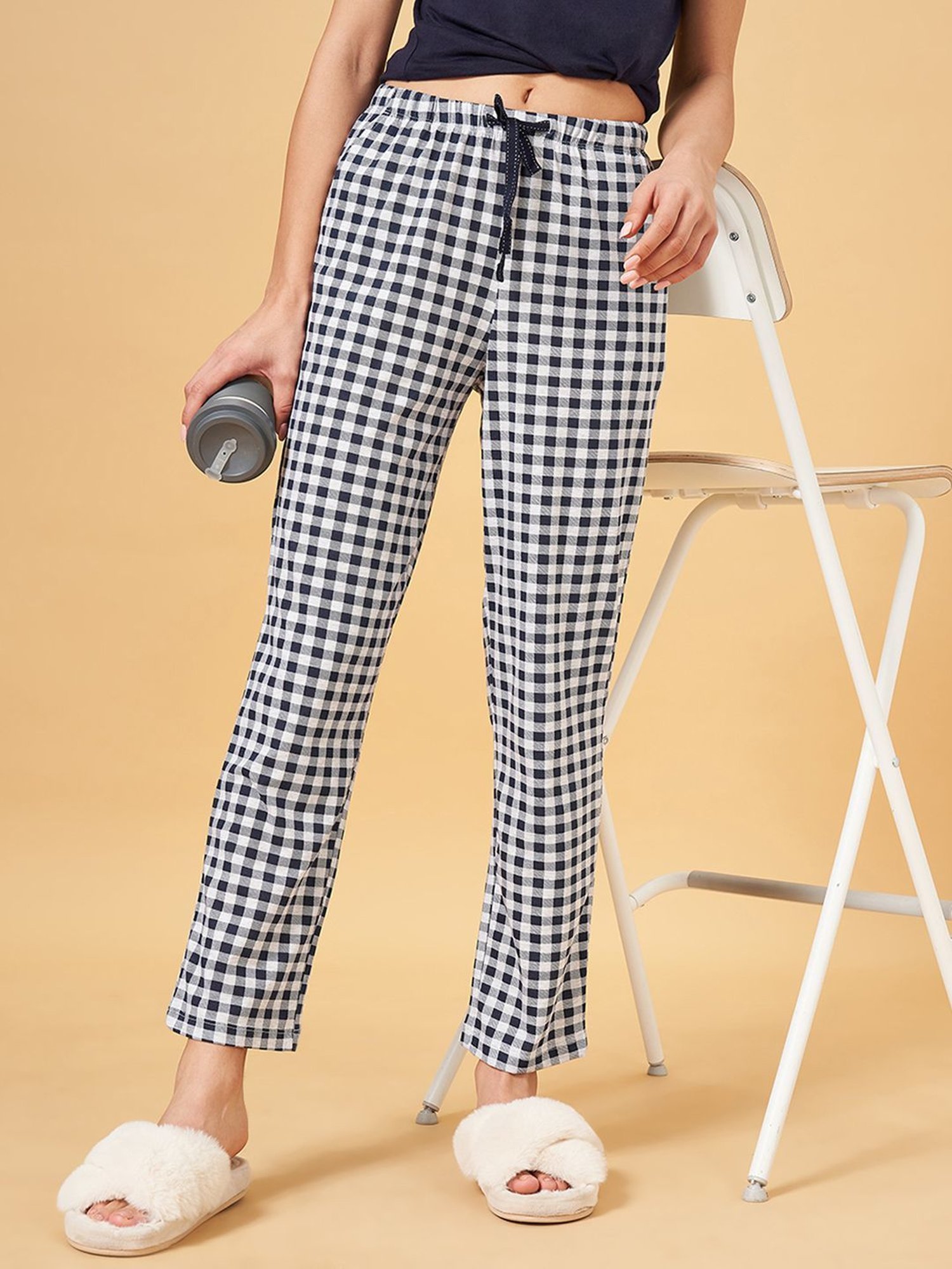 Dreamz by Pantaloons Navy Cotton Chequered Pyjamas