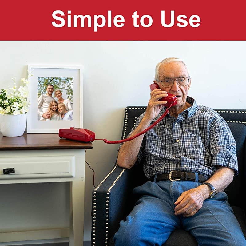Corded Phone - Phones for Seniors - Phone for Hearing impaired - Crimson Red - Retro Novelty Telephone - an Improved Version of The Princess Phones in 1965 - Style Big Button -