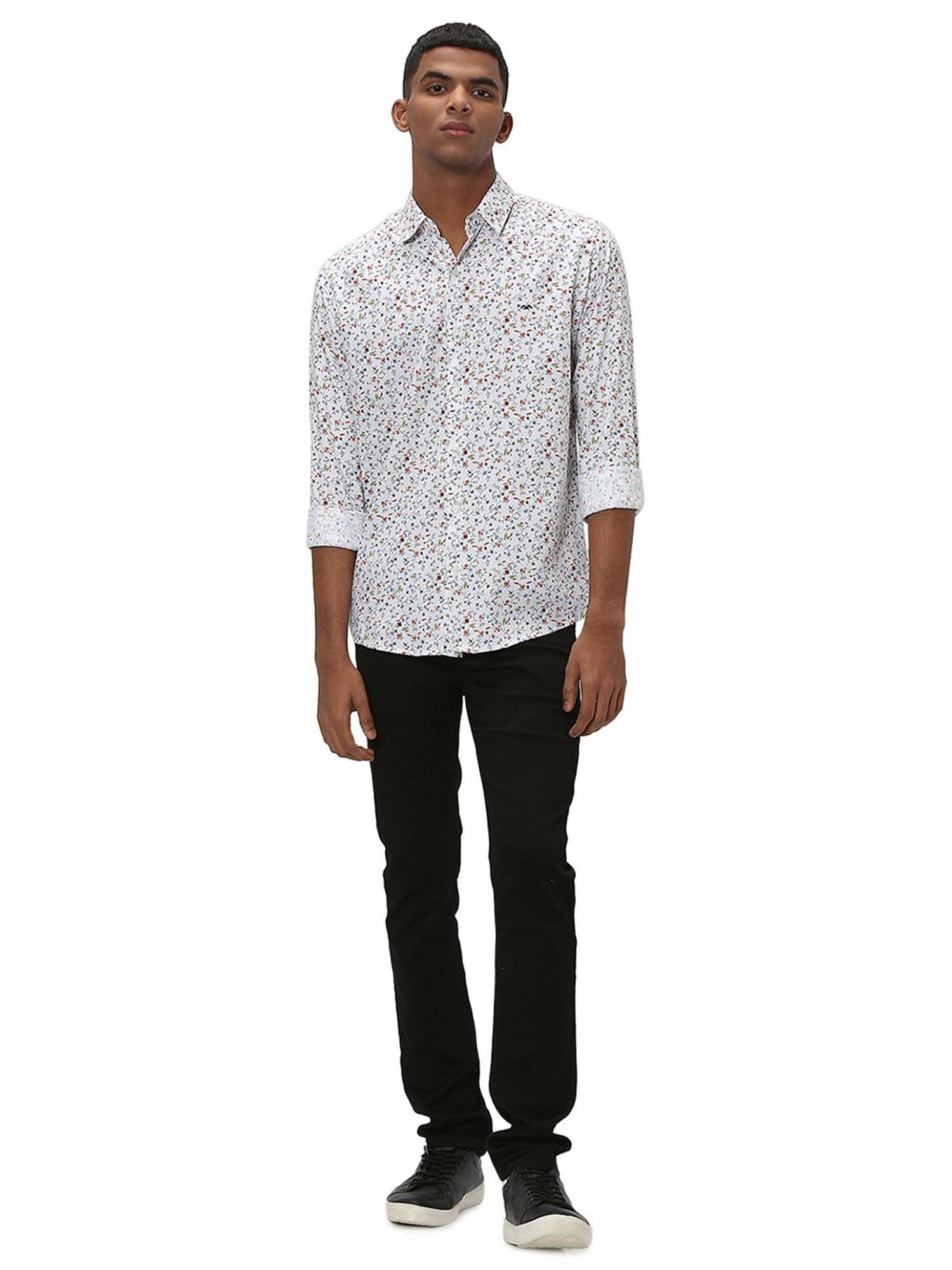Mufti White Slim Fit Floral Print Shirt