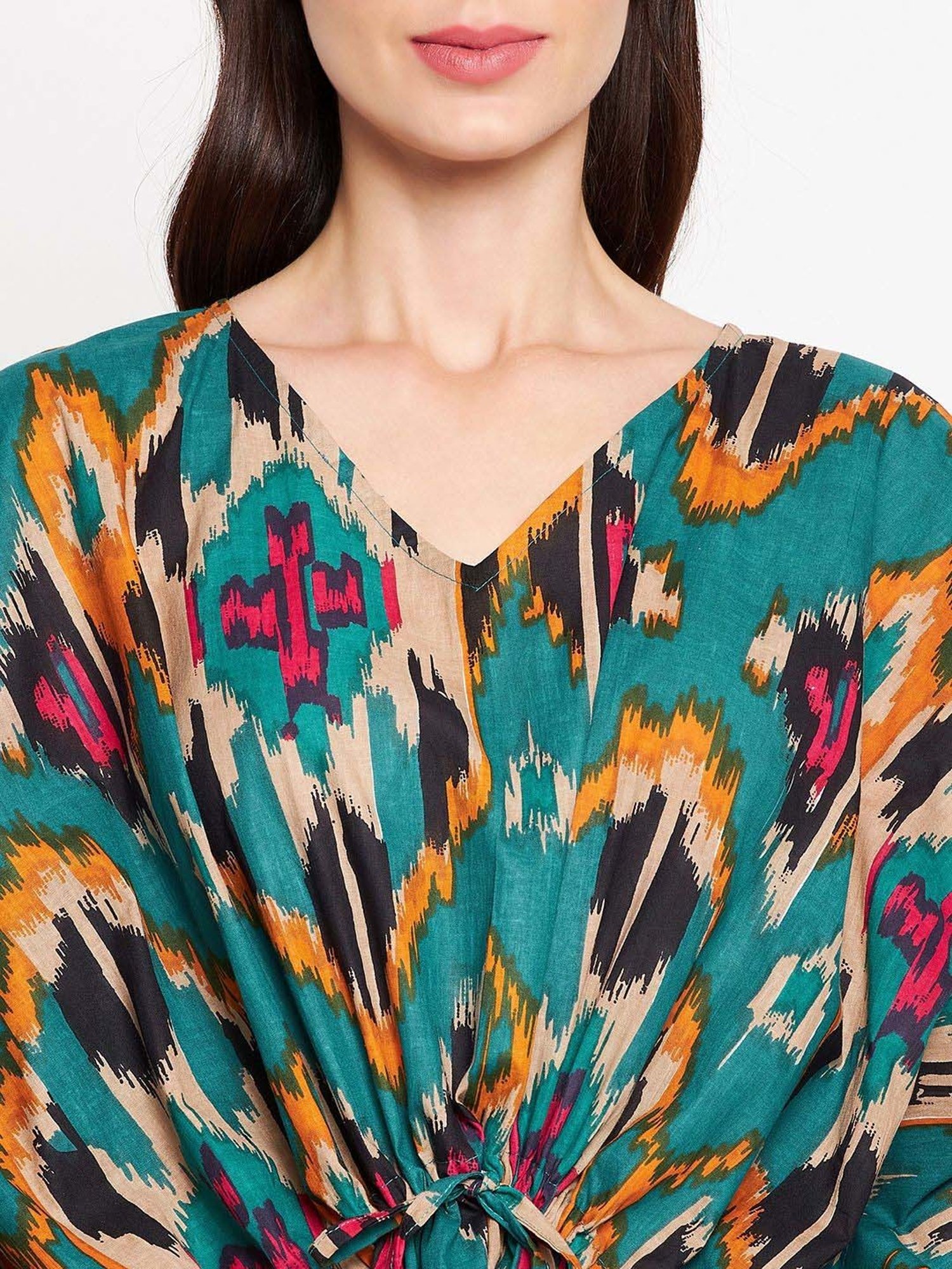 Secrets By ZeroKaata Green & Blue Cotton Printed Kaftan - Pack Of 2