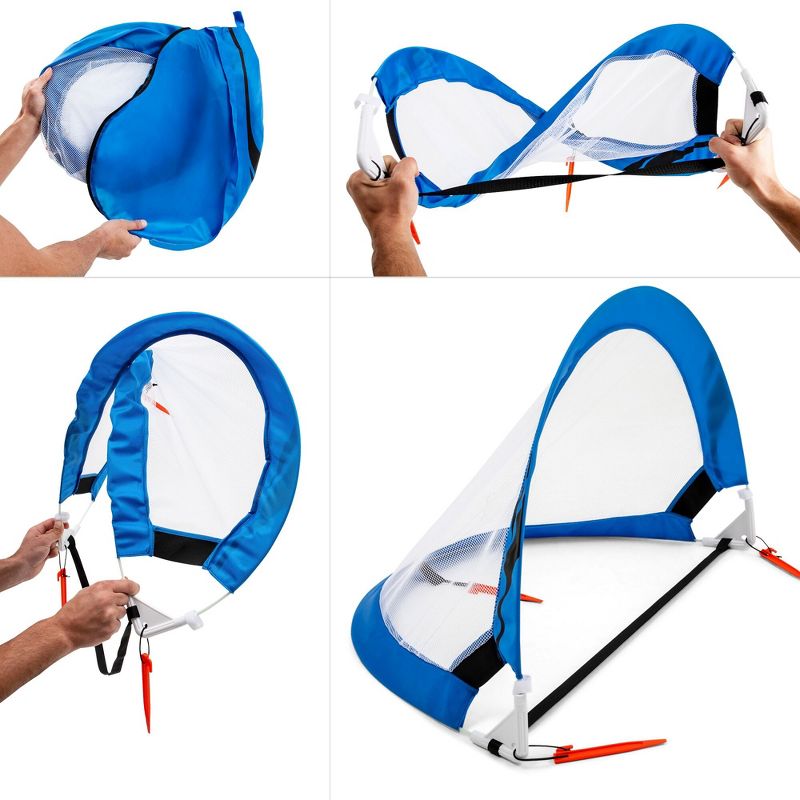 Training Equipment Pair of 4 Foot Pop Up Soccer Goals with Disc Cones, Blue