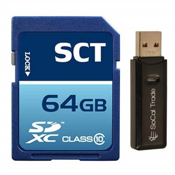 SCT 64GB SDXC Class 10 SCT Professional High Speed Memory Card with MicroSD and SD Card Reader