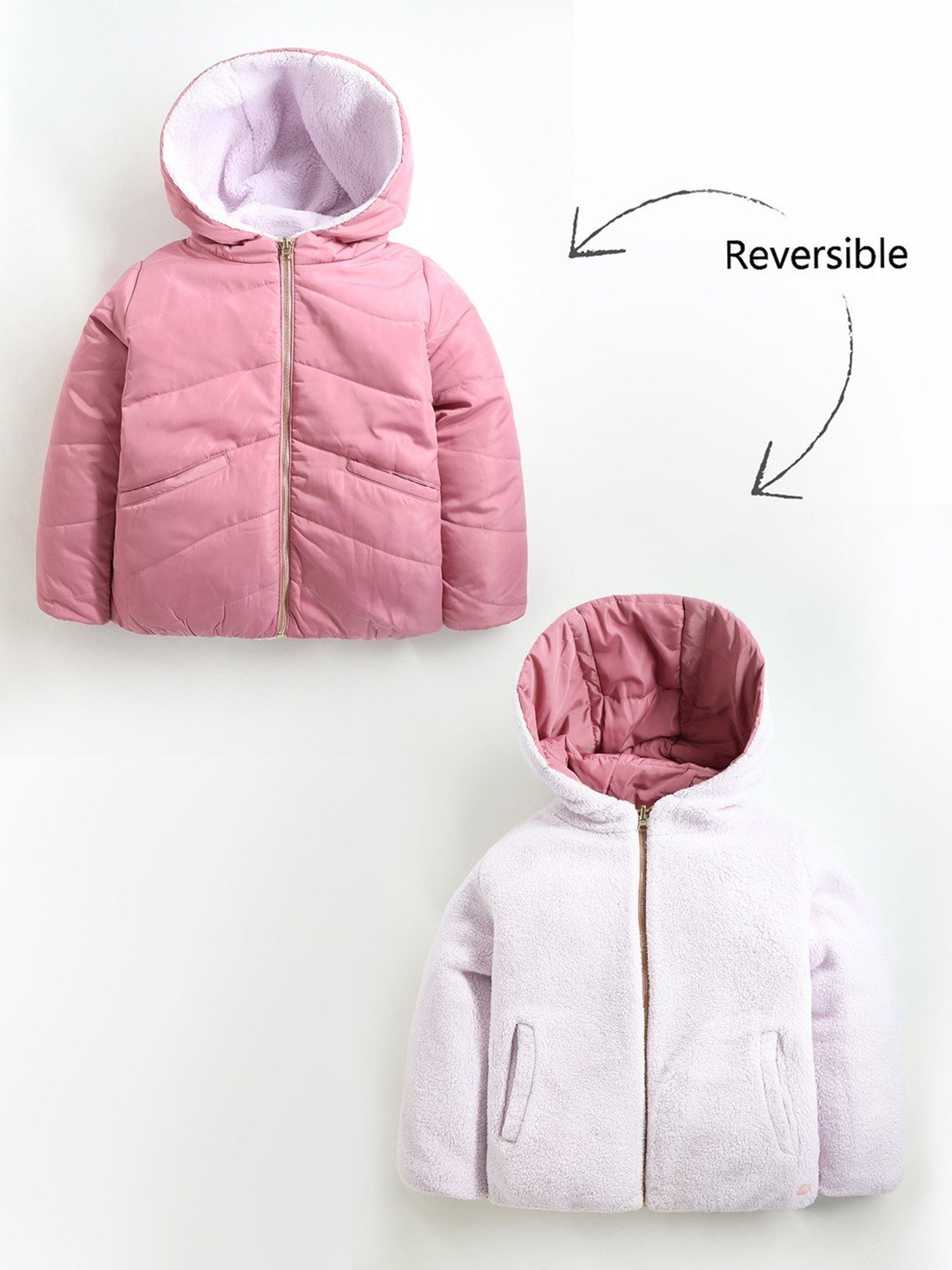 Cherry Crumble By Nitt Hyman Kids Pink & White Regular Fit Full Sleeves Reversible Jacket