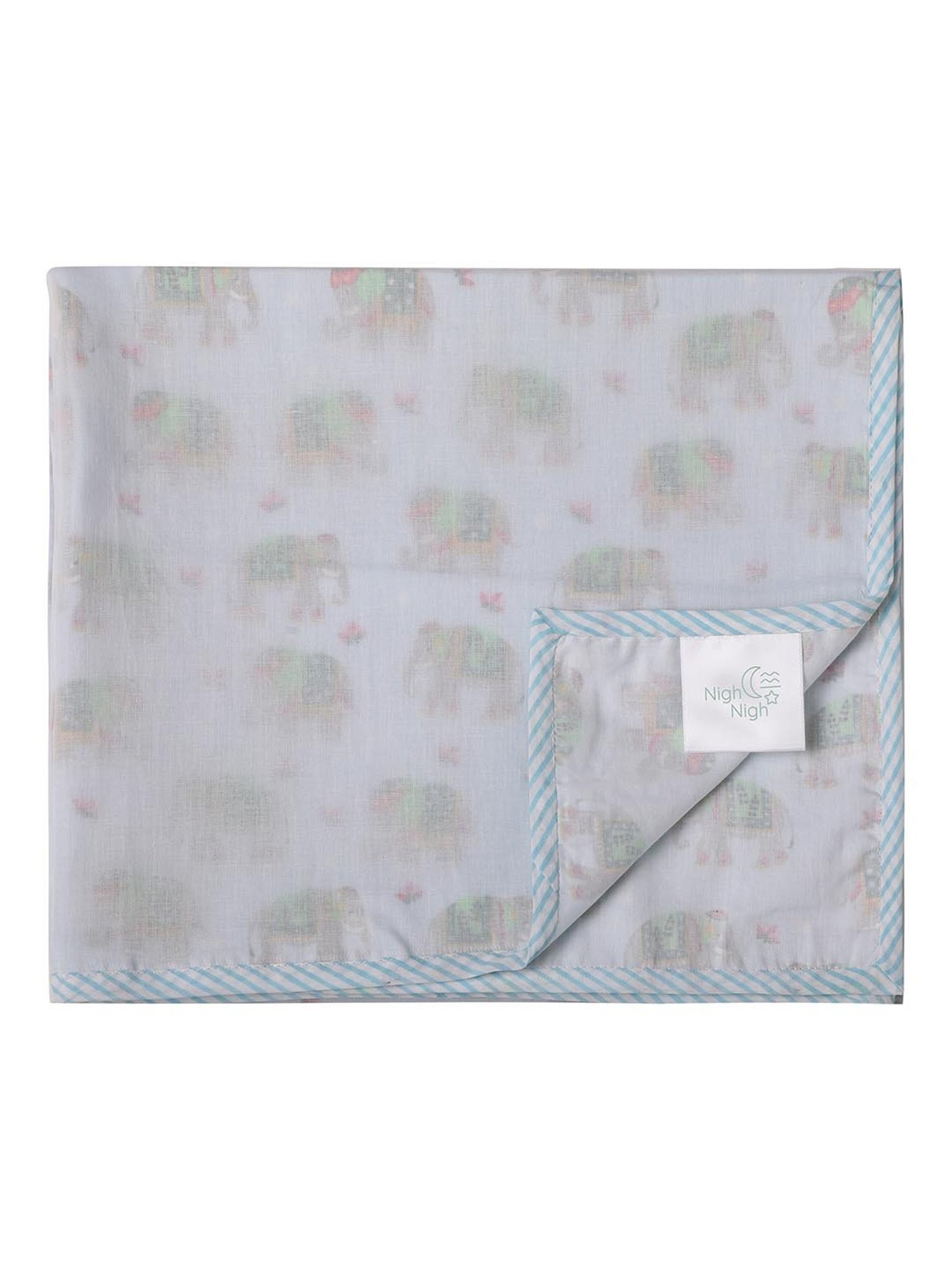 Nigh Nigh Elephant Blue Cotton 70 TC Infants Dohar - Set of 1