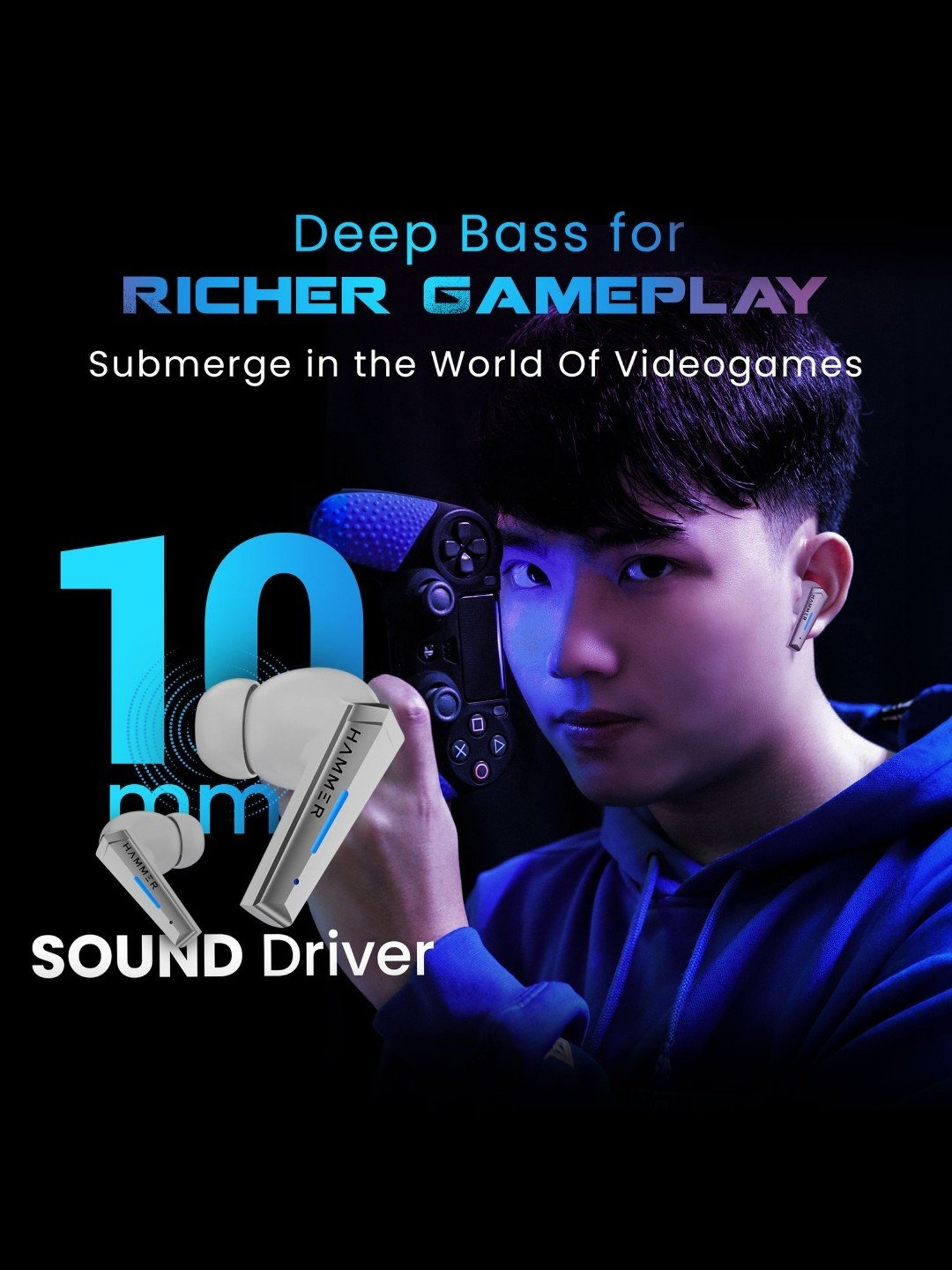 Hammer Arcade in-Ear Earbuds with RGB Lights,50ms Low Latency, 20H Playtime(White, True Wireless)