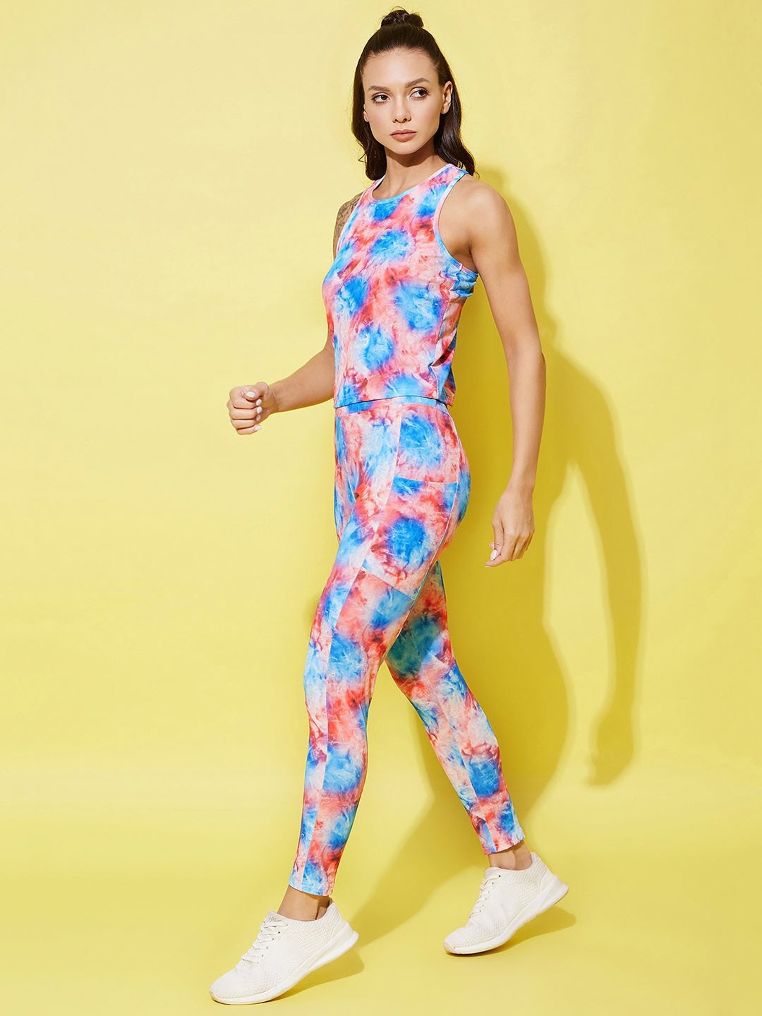 StyleStone Blue & Red Printed Top With Tights