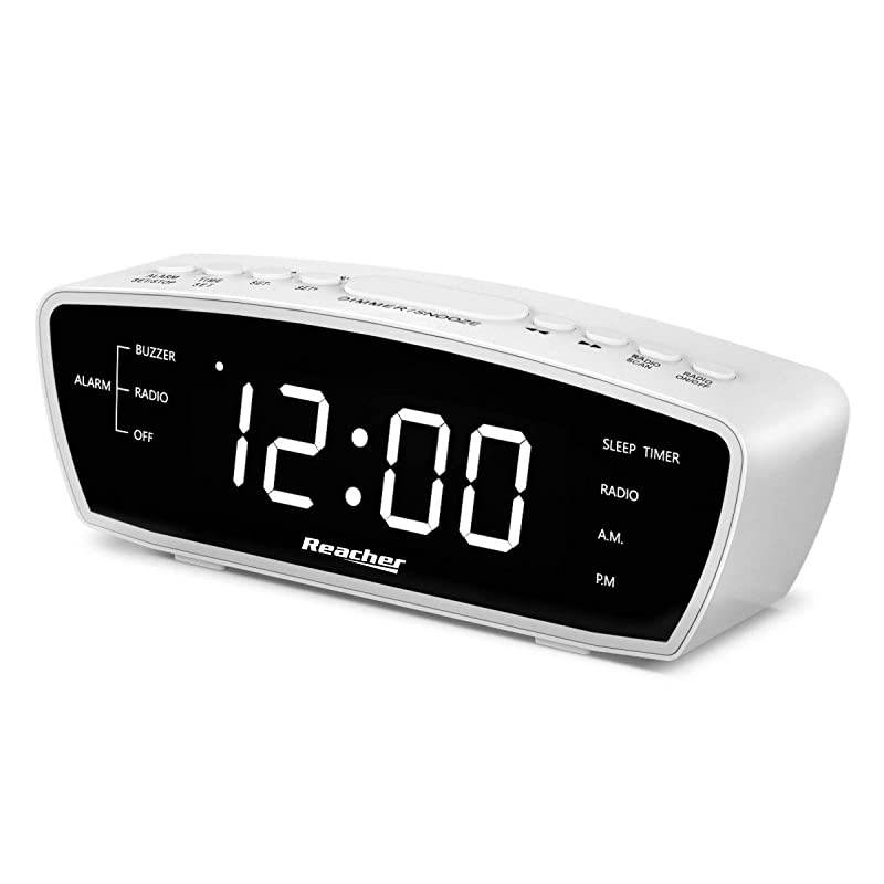 Simple Alarm Clock Radio with USB Charger Port FM Radio Dimmer 6 Snoozes 9Minute intervals Adjustable Alarm Volume for Heavy Sleepers for Bedrooms White
