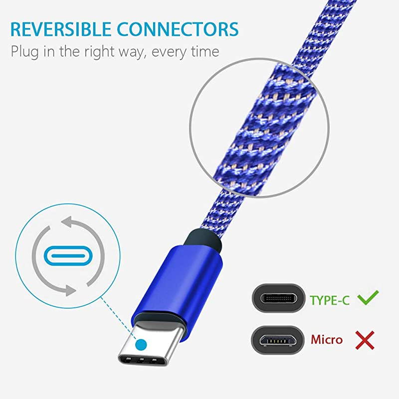 USB Type C Cable  USB C Cable 3 Pack 6Ft Nylon Braided USB C to USB A Fast Charger Cord Compatible Samsung Galaxy S10 S9 S8 Plus Note10 9 8 LG V50 G8 Moto Z Z3 and More