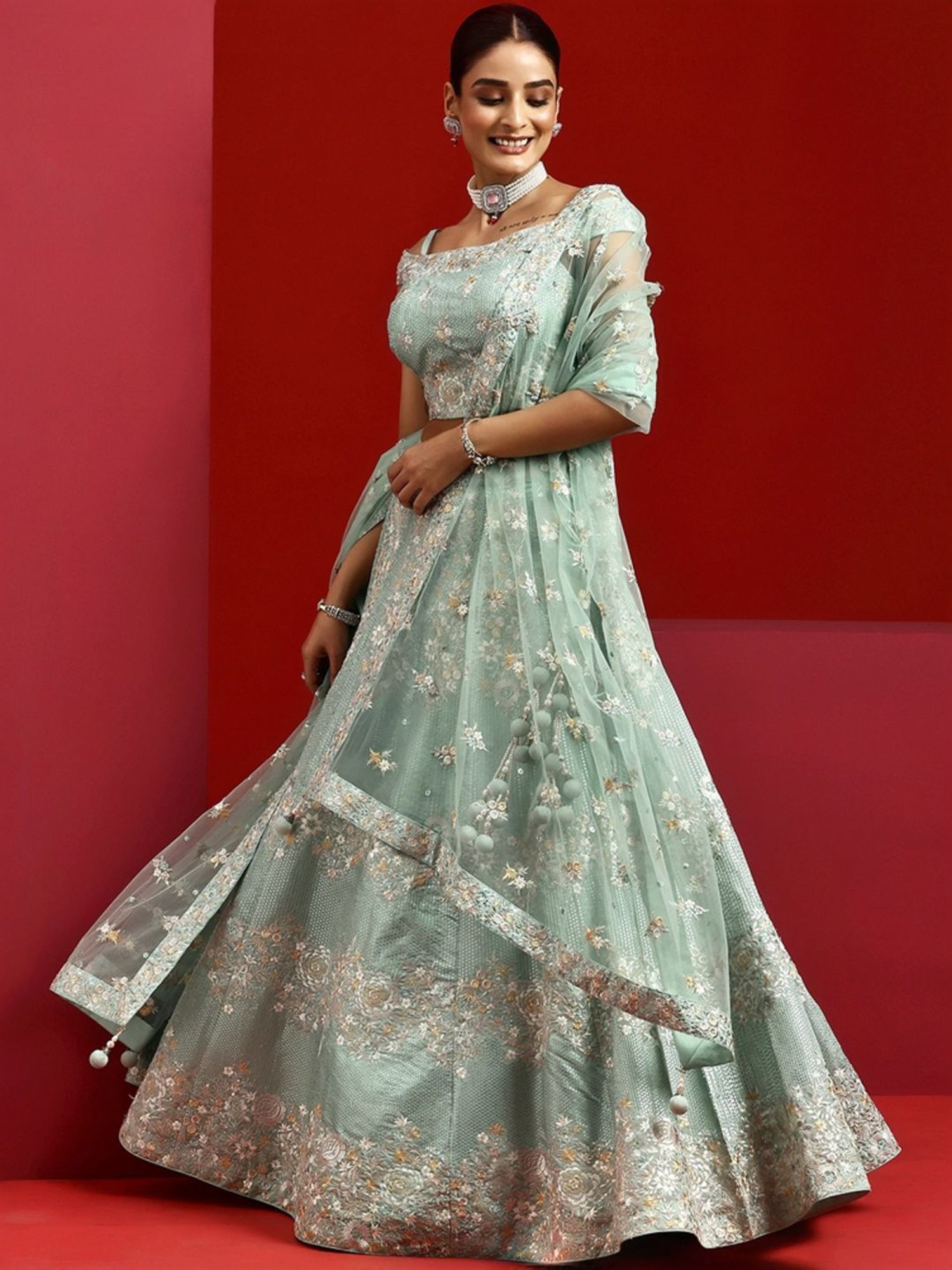 Libas Art Green Embroidered Lehenga Choli Set With Dupatta