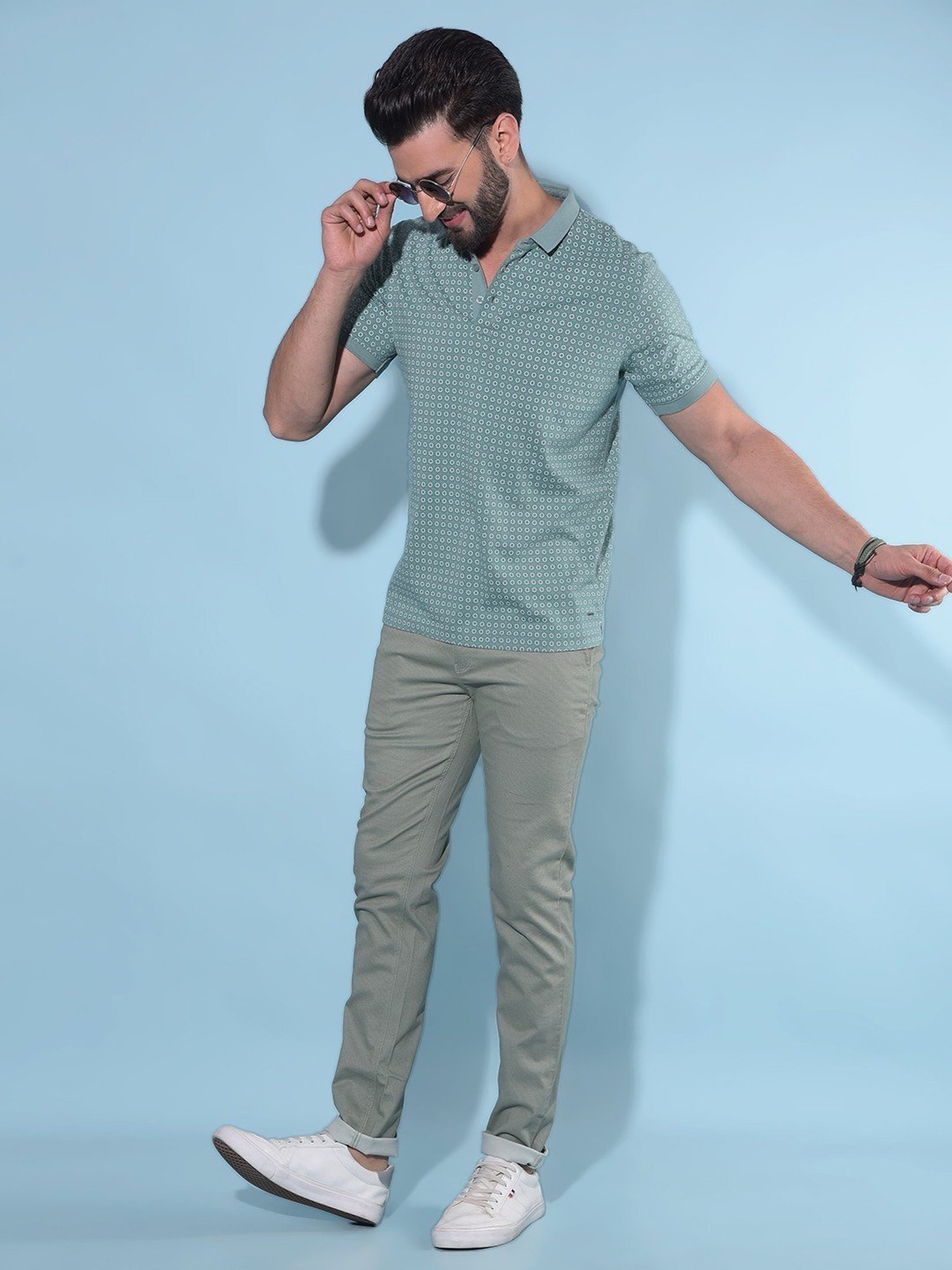 Crimsoune Club Green Cotton Slim Fit Printed Polo T-Shirt