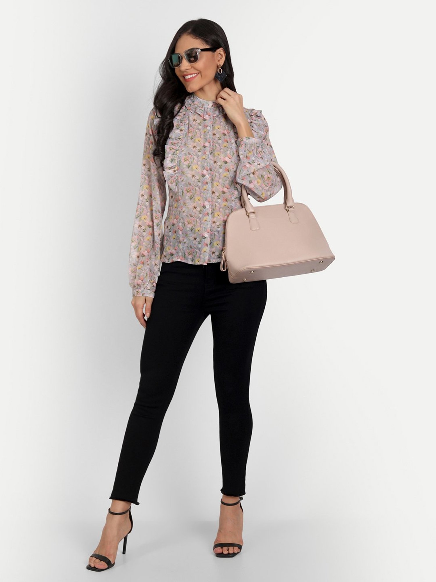 MASAKALI.CO Grey Floral Print Top