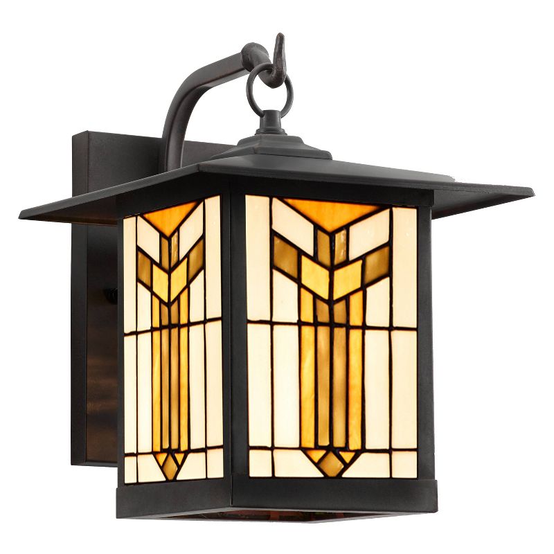 11.75" 1-Light Prairie Craftsman Style Stained Glass Outdoor Lantern Wall Sconce Bronze - River of Goods