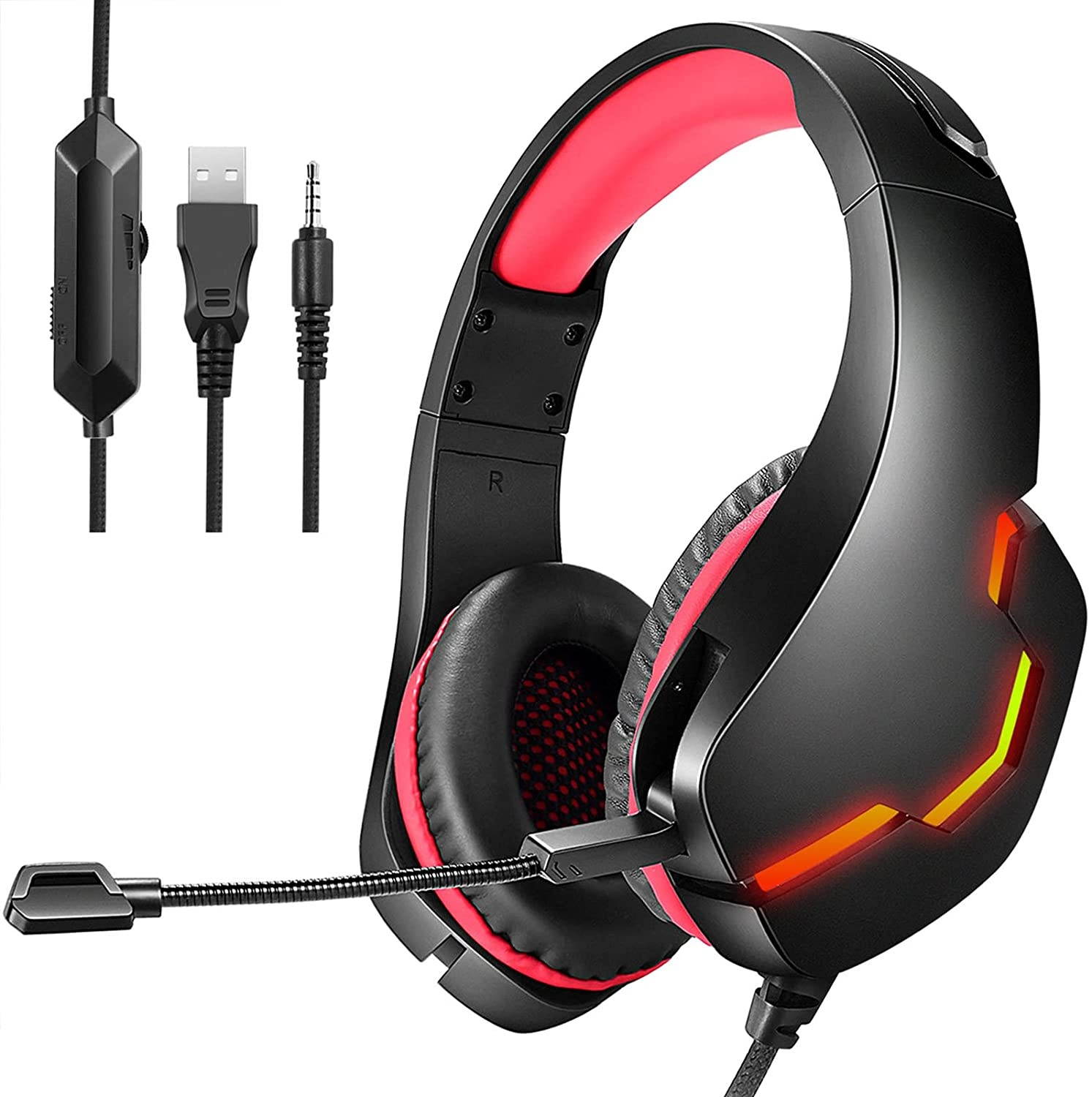 Headphones, E-Sports Gaming headsets, PS4, PS5 Controllers, for PC, PSP, Laptop, Ipad, Tablet Computers, with Microphone, Noise Reduction Microphone (red)