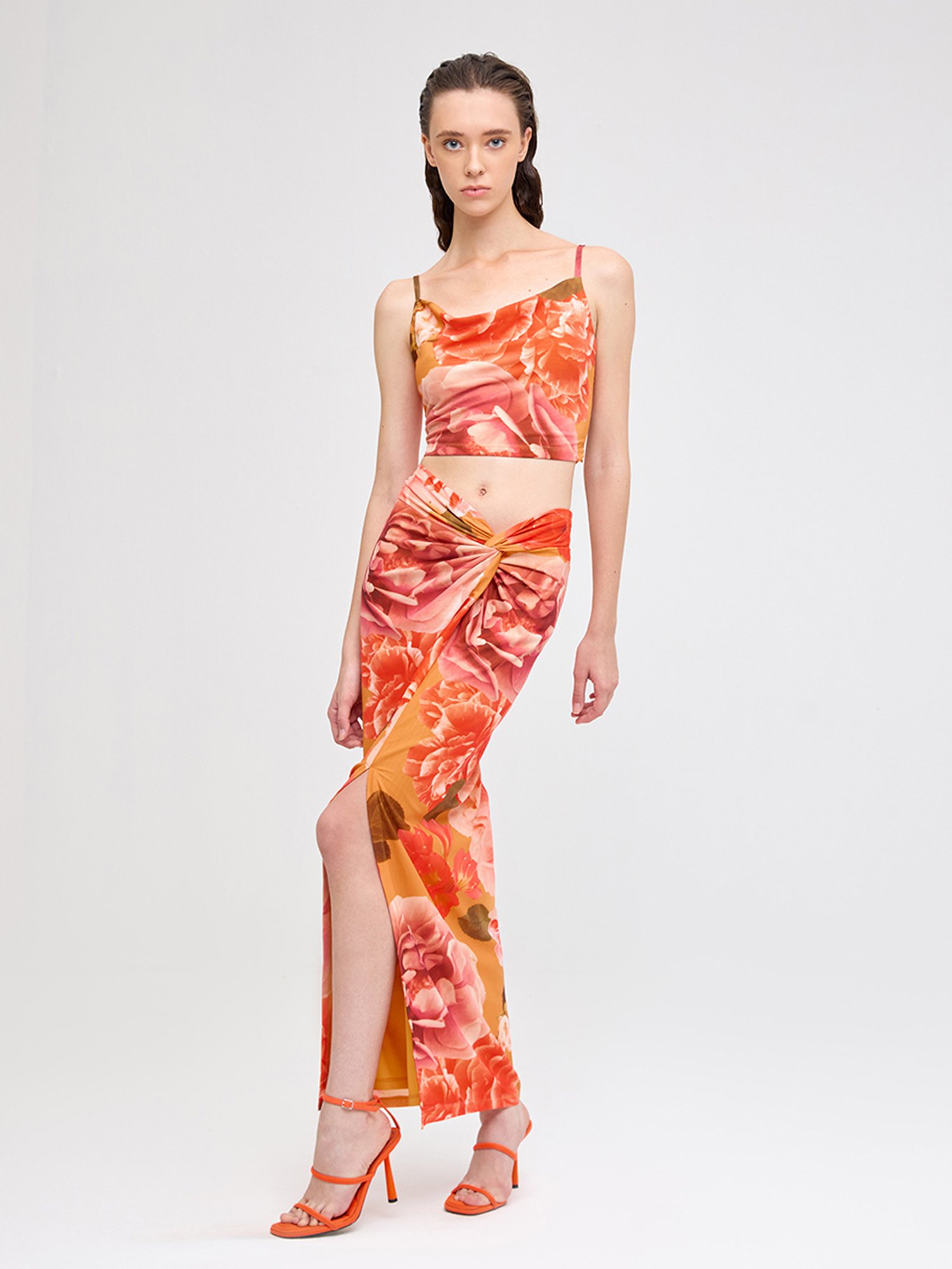 Cover Story Orange Floral Print Skirt