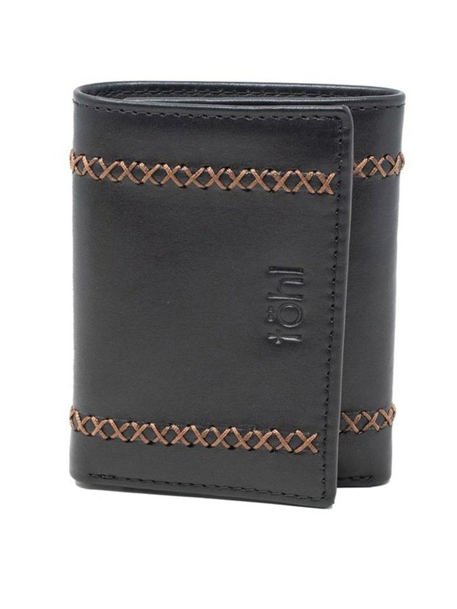 Tohl Black Casual Leather Tri-Fold Wallet for Men