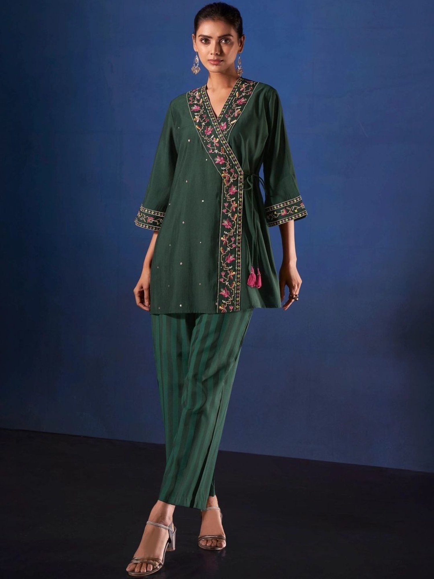Autumnlane Green Alena Moss Work Tunic with Pant Co-ord Set