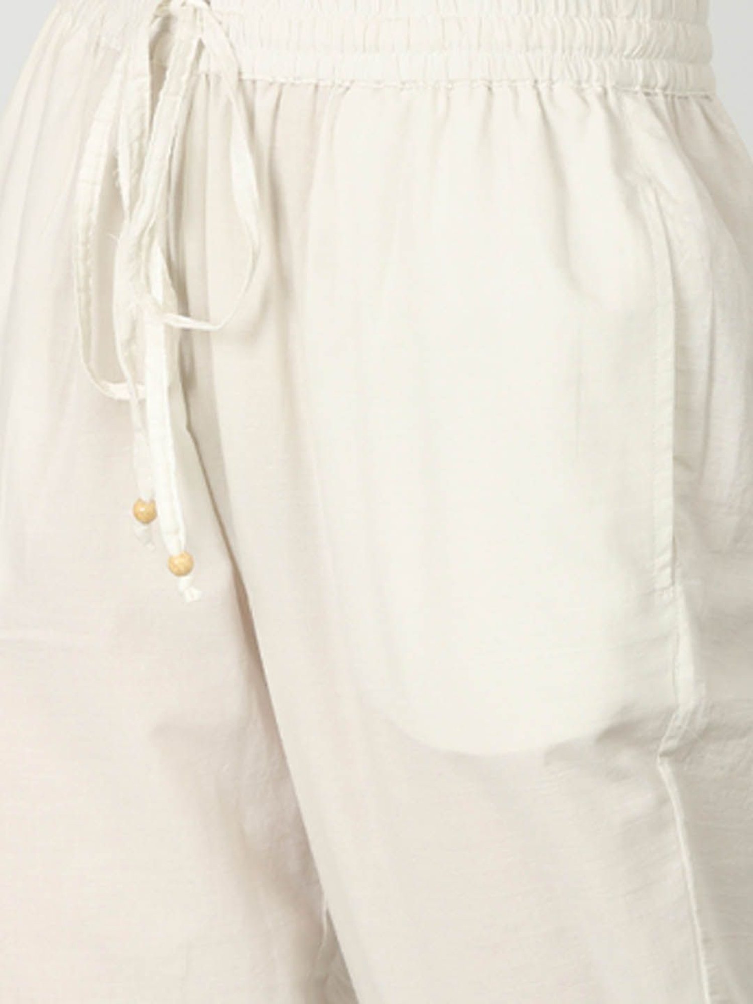 Mustard Off White Cotton Embroidered Pants