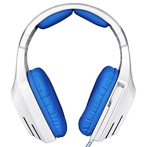 GW SADES AW80 Wired USB Stereo Over Ear Gaming Headset headphones with Mic, Bass Vibration, Volume Control for PC/Laptop (White/Blue)