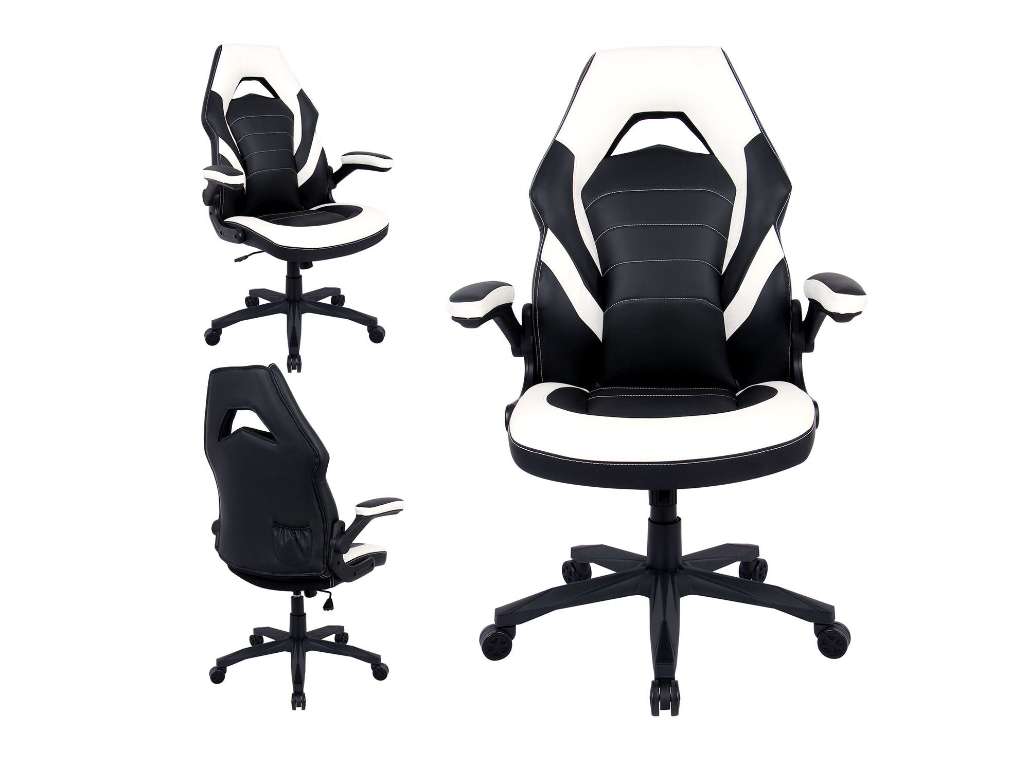 RIMIKING Bonded Leather Racing Ergonomic Gaming Chair Executive Computer Desk Office Chair with Height Adjustable 360&deg;Swivel Flip-up Arms Lumbar Support