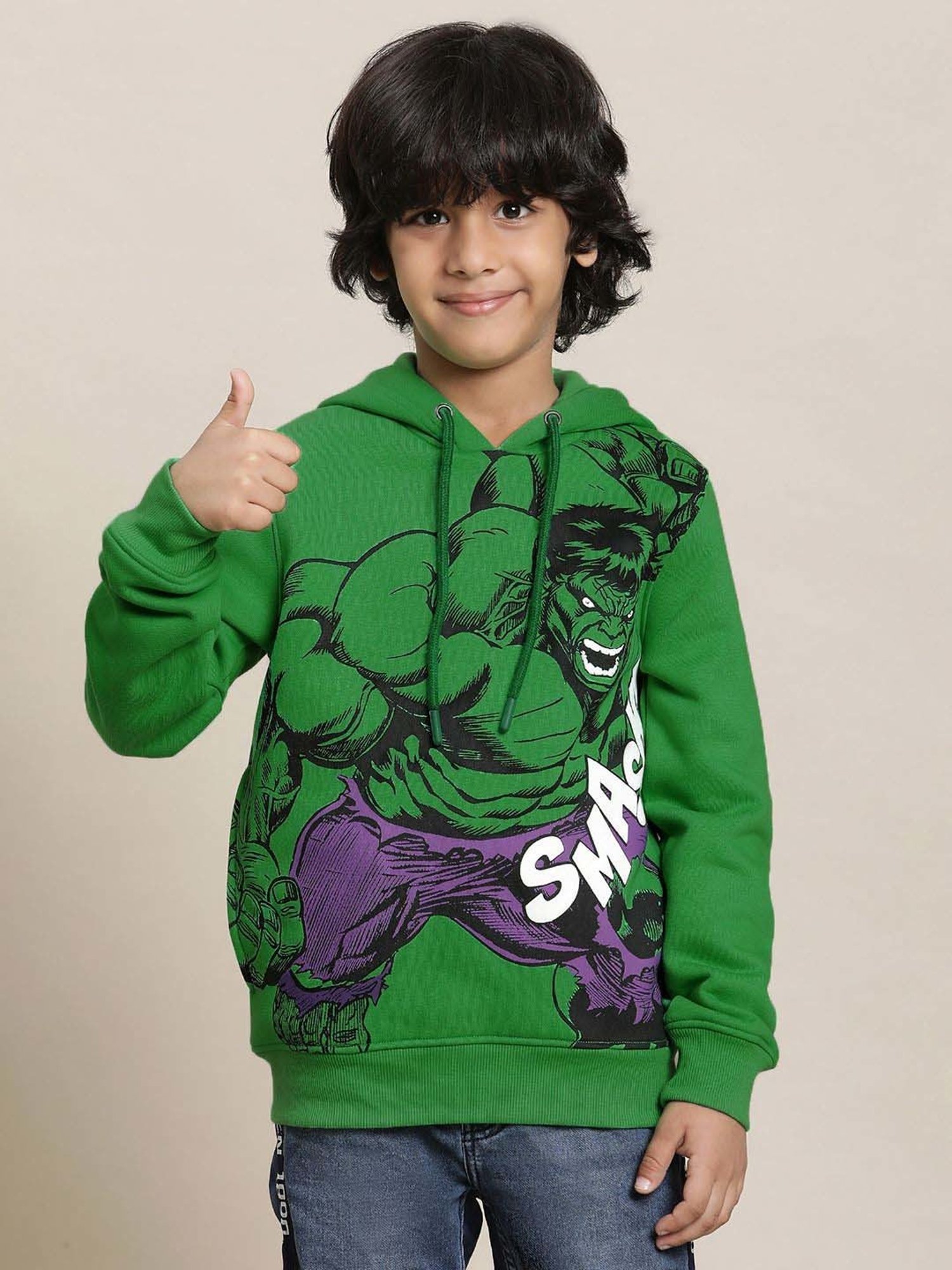 Kidsville Green Cotton Printed Full Sleeves Hulk Sweatshirt