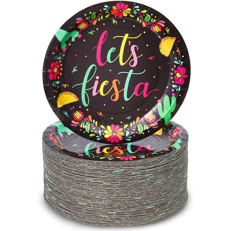 Sparkle and Bash 80-Pack Let's Fiesta Party Supplies, Mexican Theme Disposable Paper Dessert Plates, Birthday, 7"