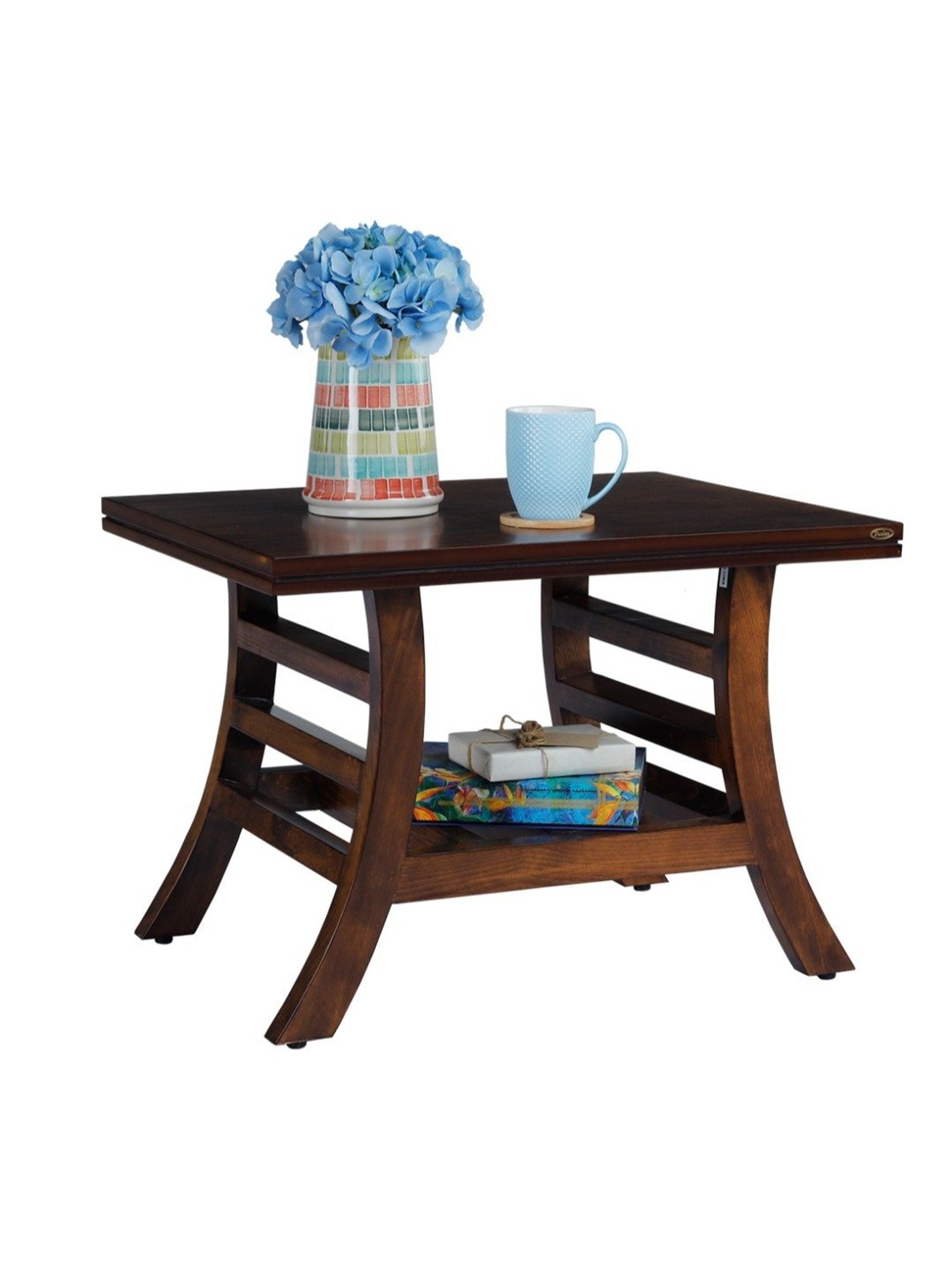 Durian Scarlet Brown Veneer & Solid Wood Side & End Table in Oak Finish