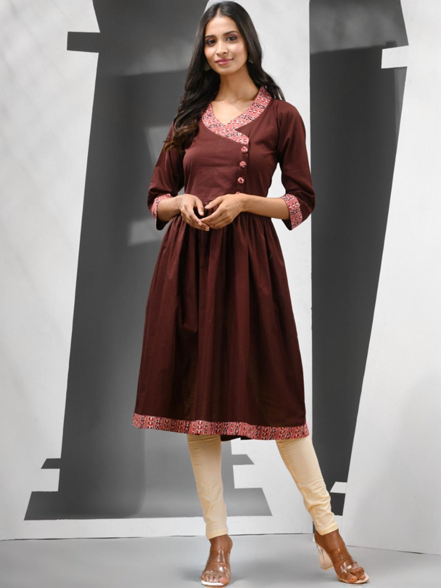 CHARUKRITI Brown Cotton Printed A Line Kurta