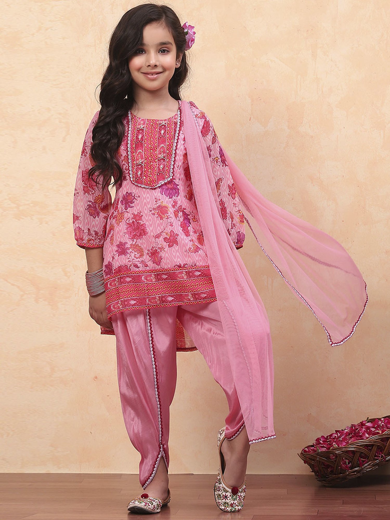 Biba Girls Pink Embroidered Suit Sets