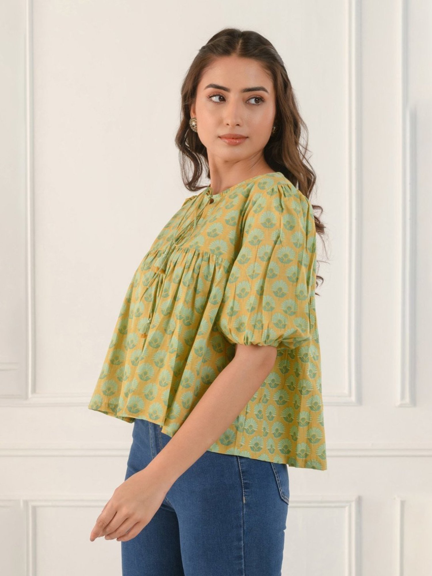Prakriti Jaipur Mustard Gathered Shirt