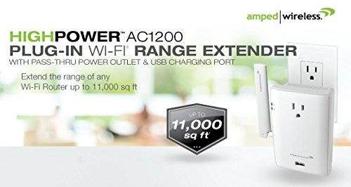 Amped Wireless High Power AC1200 Plug-In Wi-Fi Range Extender REC22PG USB Charge
