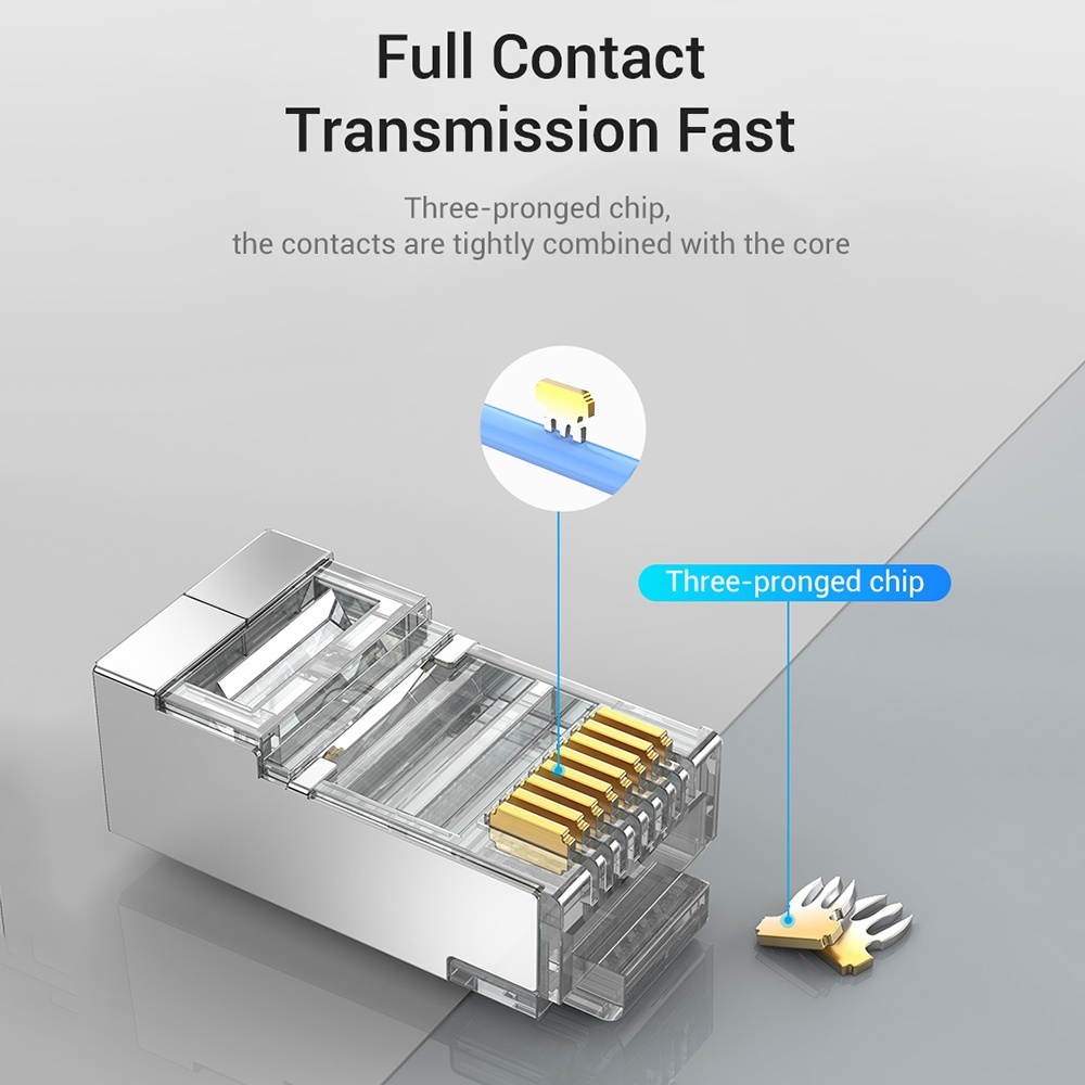 Vention IDCR0-10 Cat.6 Network Connector RJ45 Modular Plug Gold-plated Contacts PC Material Cat.6 FTP 10 Pieces