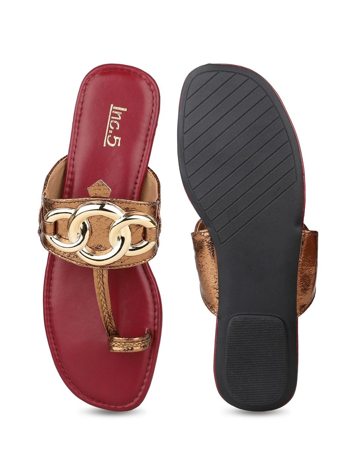 Inc.5 Women's Antique Gold Kolhapuri Sandals