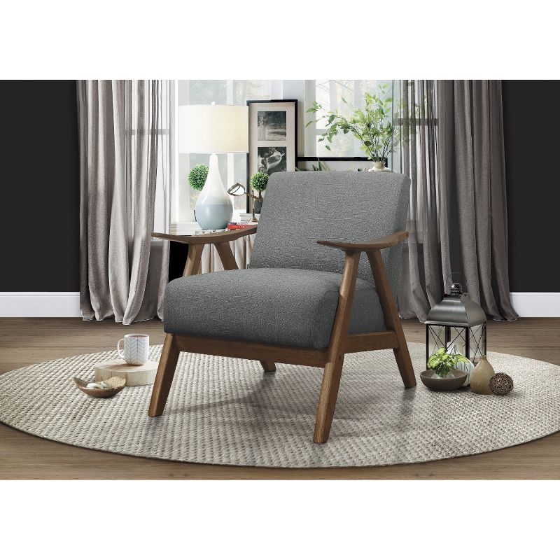 Lexicon Damala Collection Retro Inspired Wood Frame Accent Chair Seat with Polyester Fabric for Living Rooms and Offices, Grey (2 Pack)