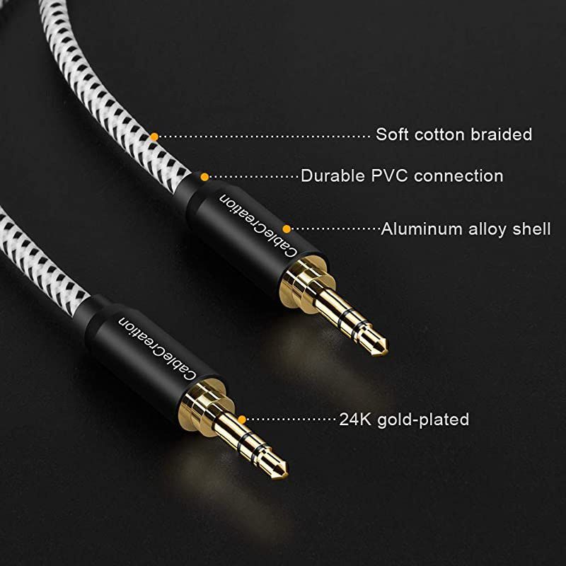 6Feet 35mm Braided Audio Cable 35mm Male to Male Stereo AUX Cable Premium Metal Compatible with Smartphones Tablets MP3 Player Rose Gold