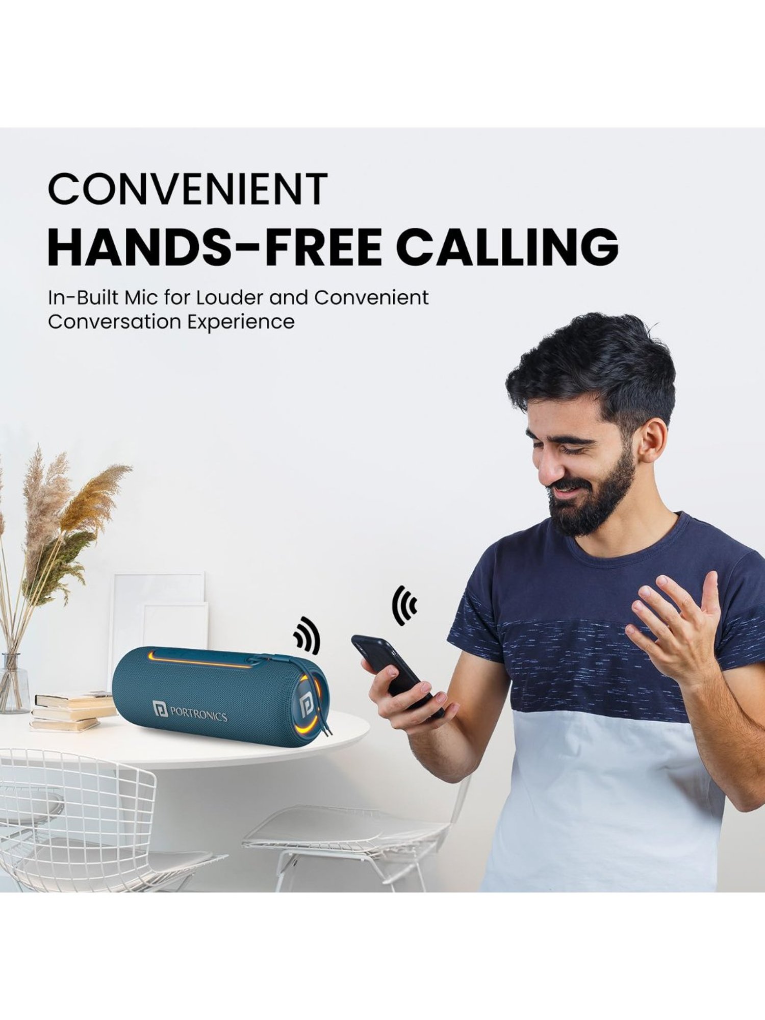 Portronics Resound 2 15W HD Sound Portable Wireless BT Speaker with RGB Lights (Blue)