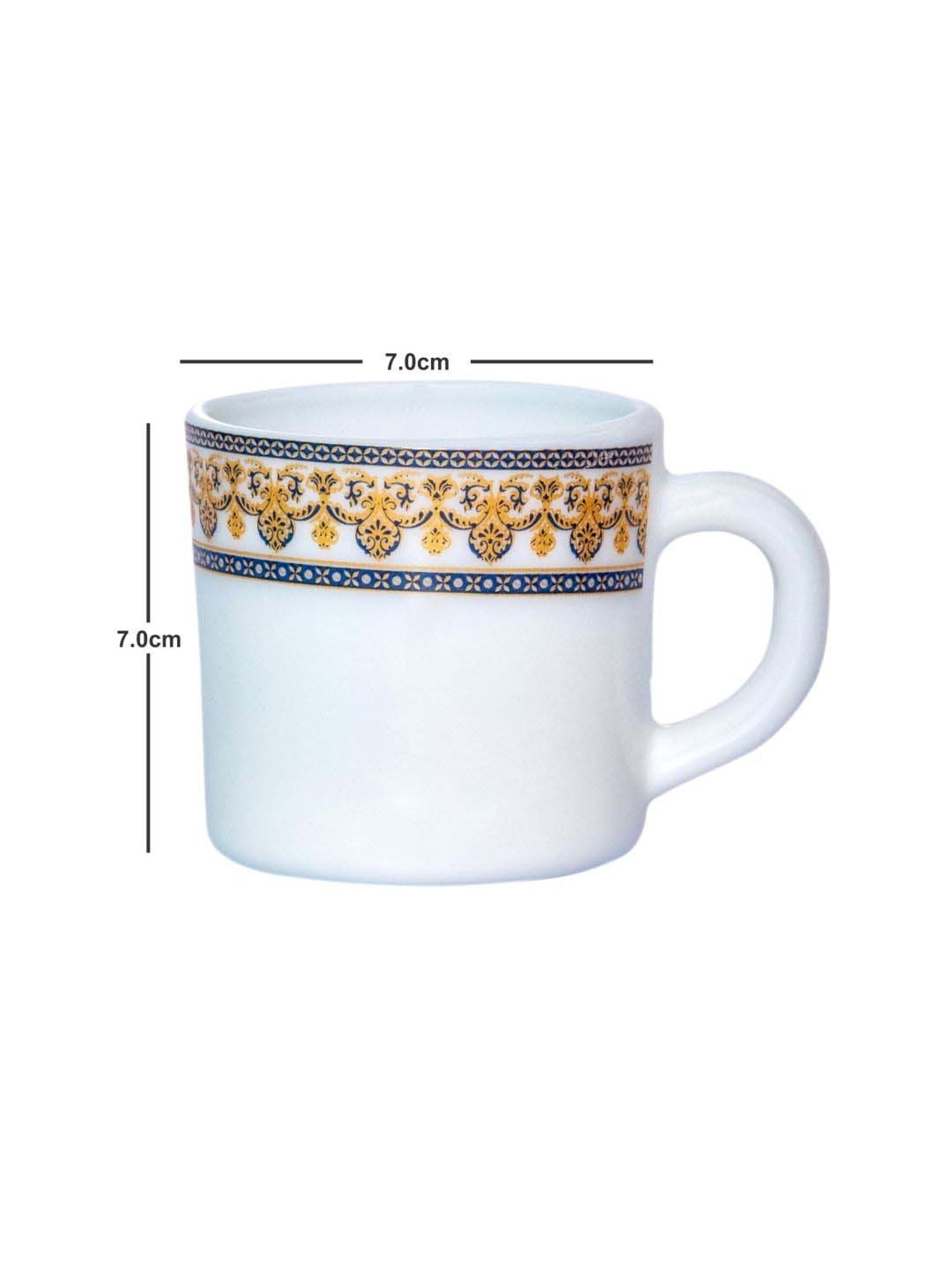 Cello White & Brown Opalware Solitaire Tea Mug (0.18 L) - Set of 6