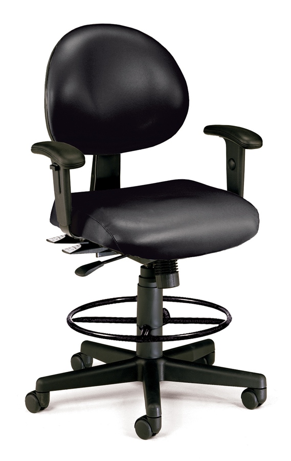 OFM 24 Hour Ergonomic Task Chair with Arms and Drafting Kit, Anti-Microbial/Anti-Bacterial Vinyl, in Navy (241-VAM-AA-65)