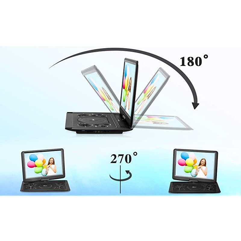 J 17.9" Region Free Portable DVD Player with 6 Hours Rechargeable Battery, Large 15.4&ldquo; Screen DVD Player Sync TV Support USB/SD Card and Multiple Disc Formats, High Volume Speaker Black