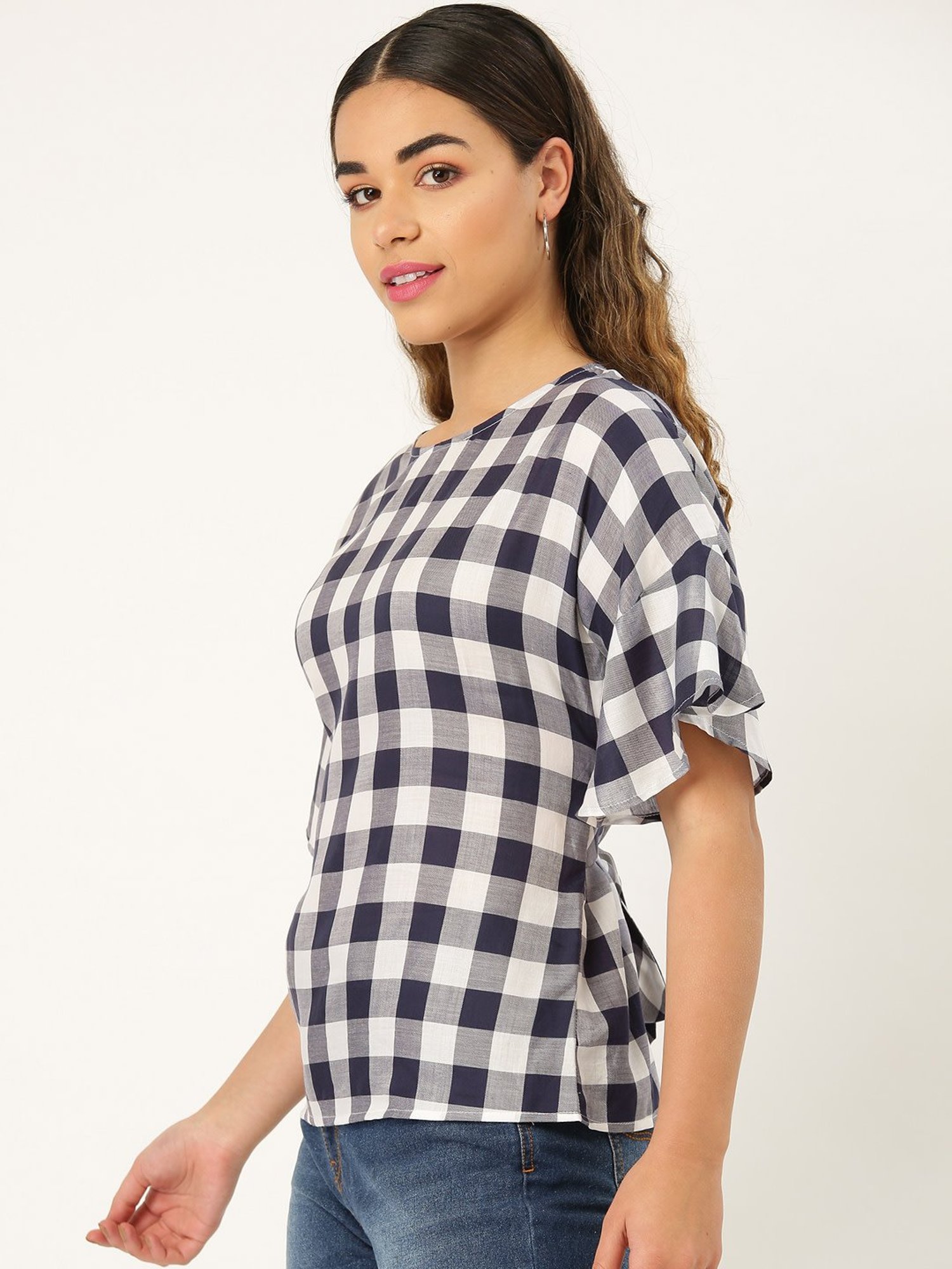 Style Quotient Navy & White Checks Top