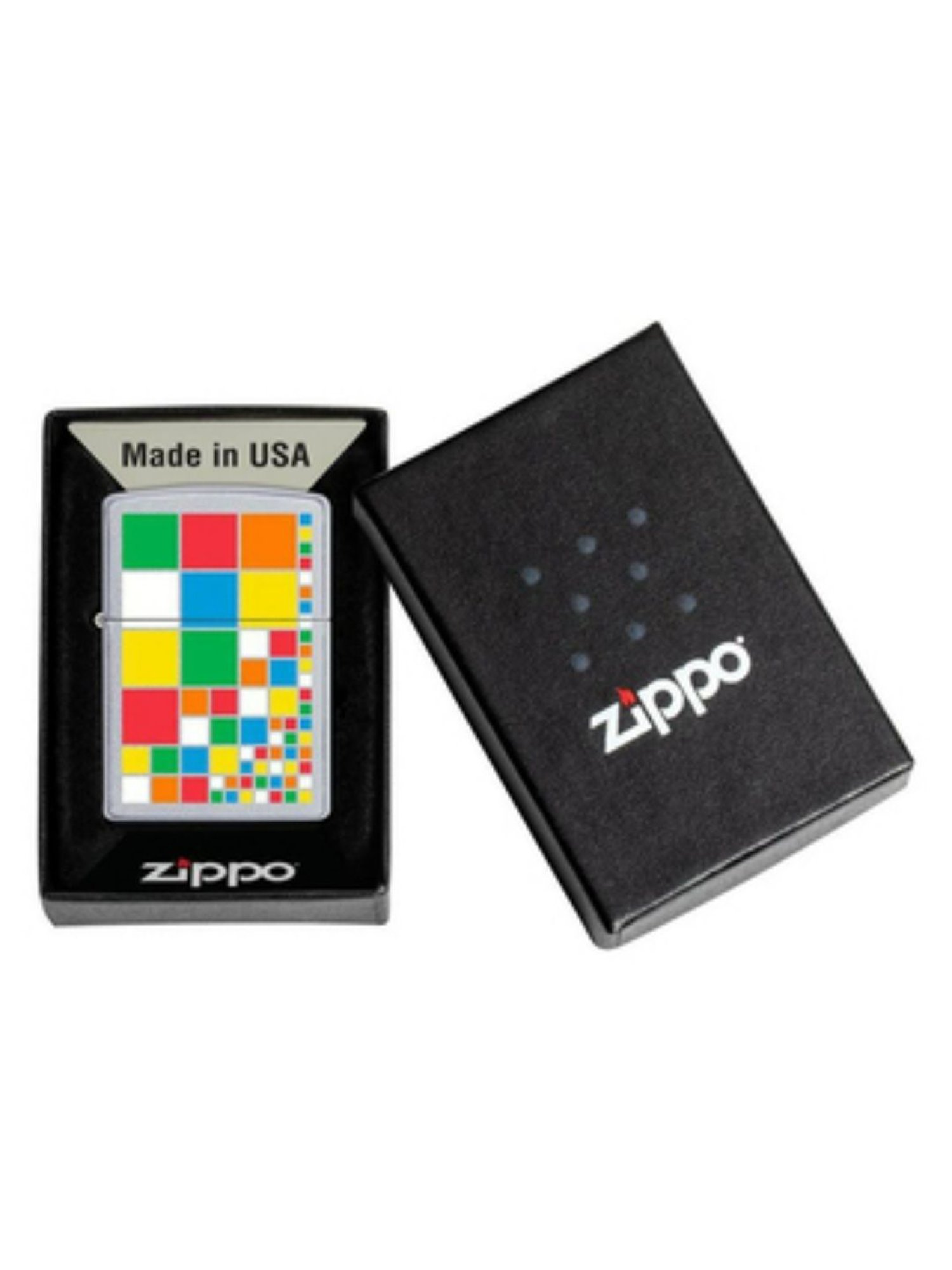 Zippo Multicolor Block Design Satin Brass Pocket Lighter