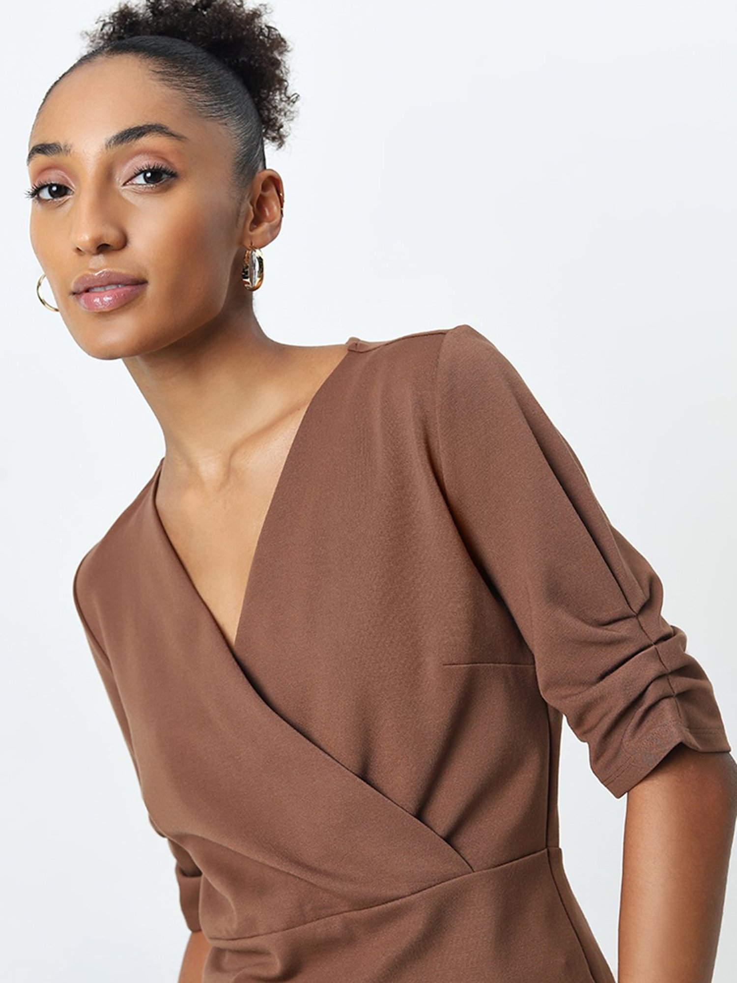 Wardrobe by Westside Brown Wrap-Style Top