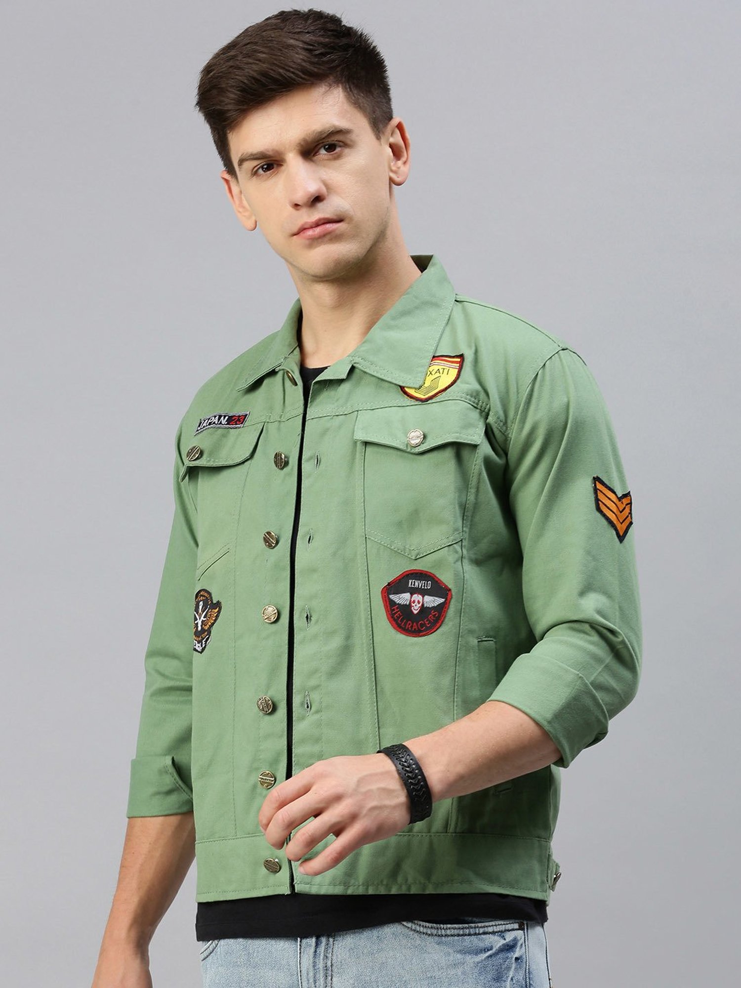 VOXATI Sea Green Regular Fit Shirt Collar Denim Jacket