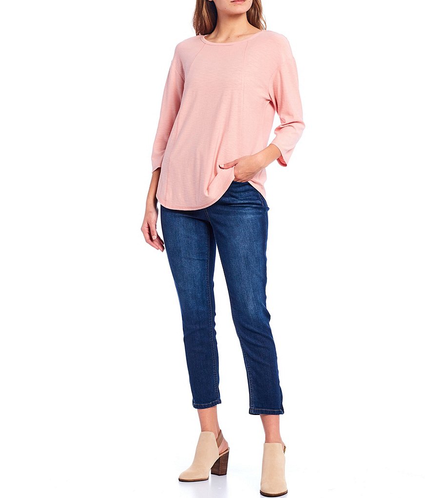 Westbound 3/4 Sleeve Seam Solid Cotton Blend Tee