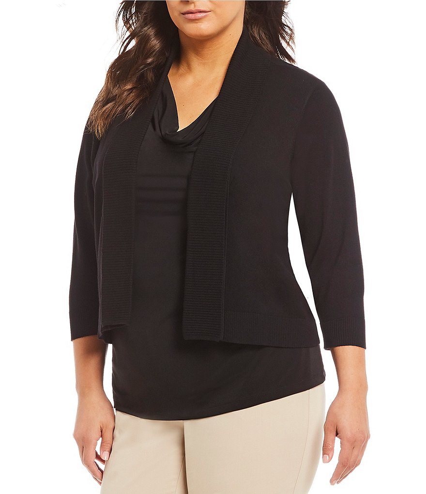 Ruby Rd. Plus Size Ombre Striped 3/4 Sleeve Button Front Long Cardigan