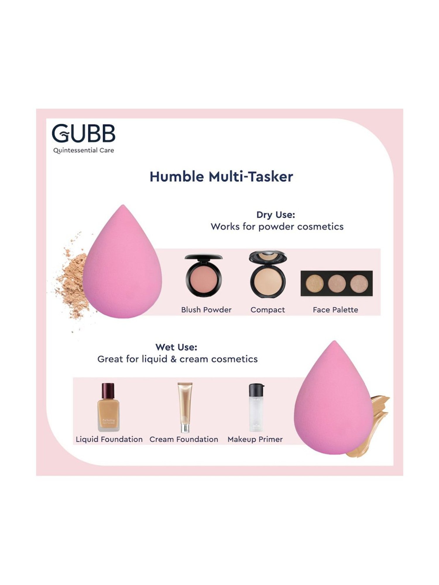 GUBB Beauty Blender Makeup Sponge for Face Light Pink