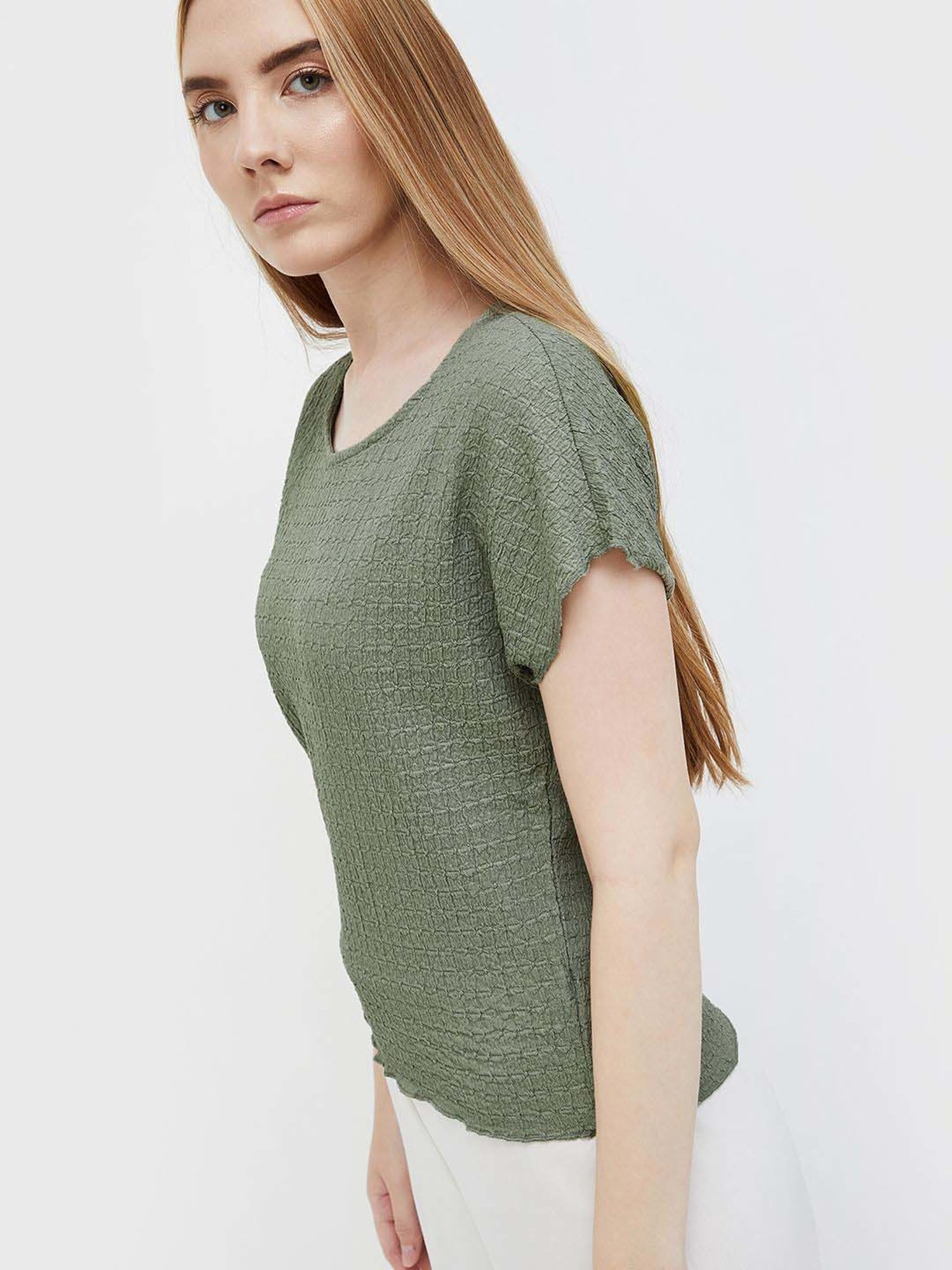 Code by Lifestyle Green Self Pattern Top