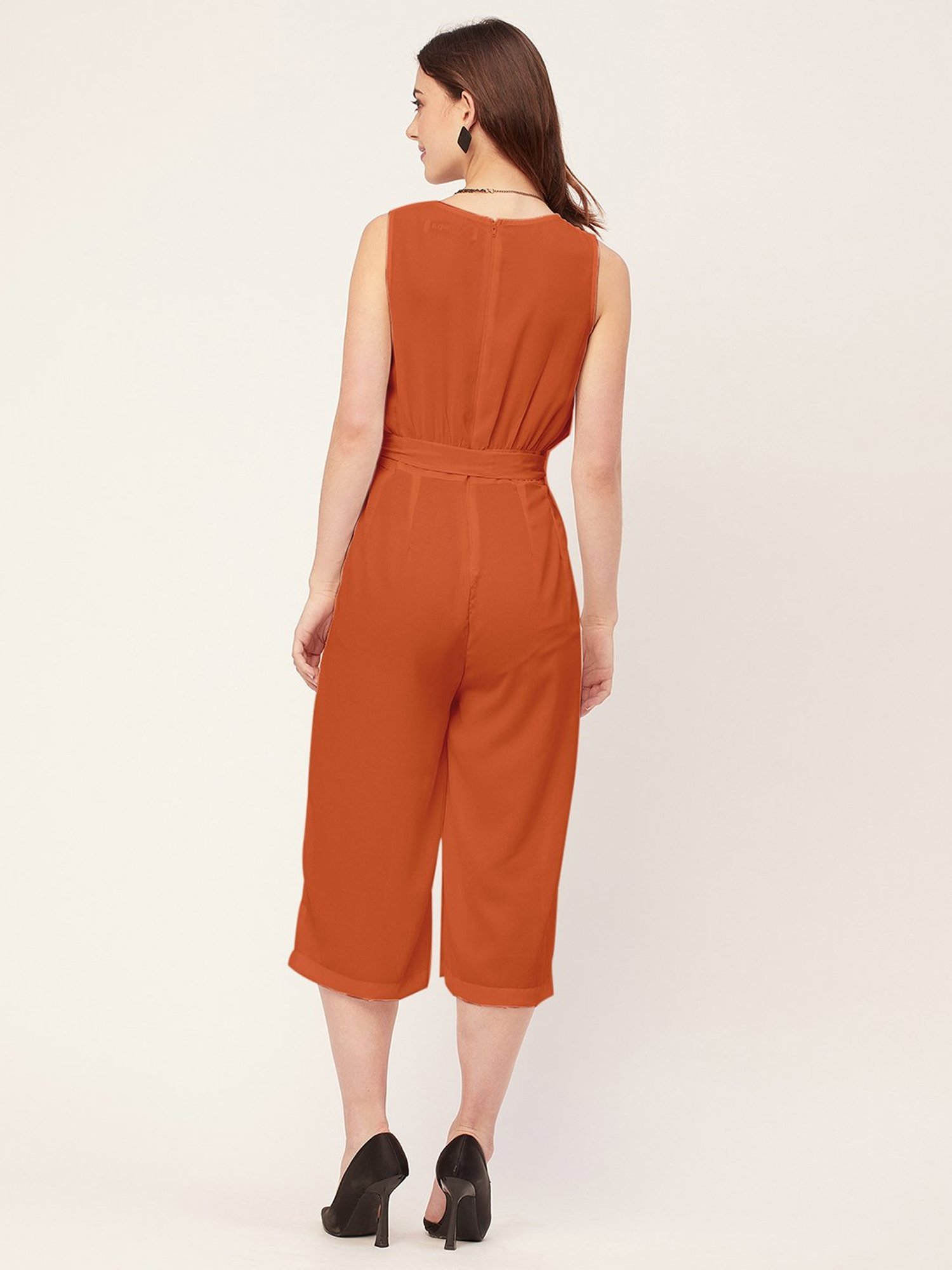 Moomaya Orange Georgette Midi Jumpsuit