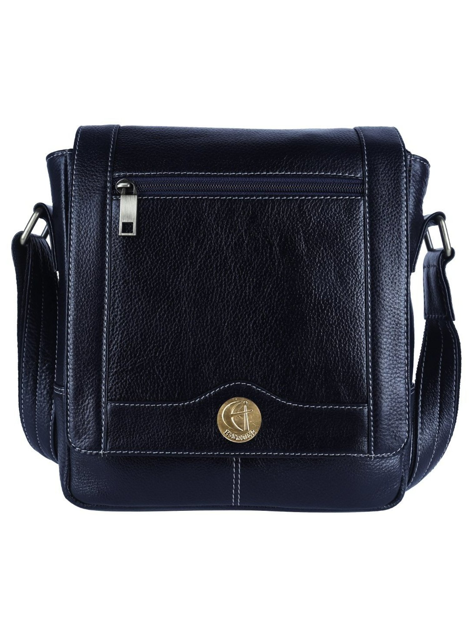 HiLEDER Blue Textured Medium Leather 9 inch Cross Body Bag