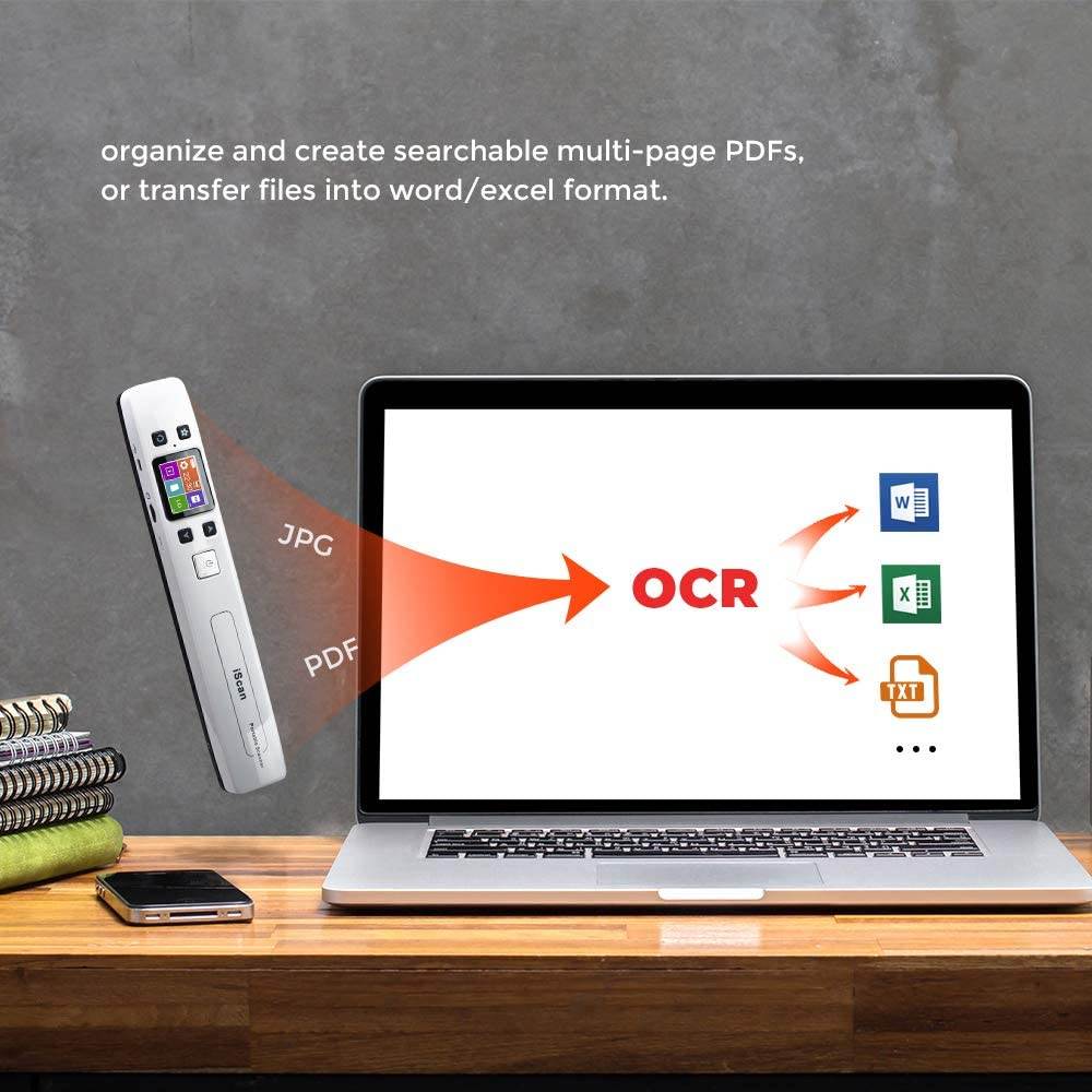 Handheld Wand Portable Scanners for Document, Receipts, Old Pictures Built-in WiFi, 1050/600/300 DPI Resolution, Scan A4 Color Page in 3sec, Photo Scanner for Laptop, Mac, iOS, Android, Windows