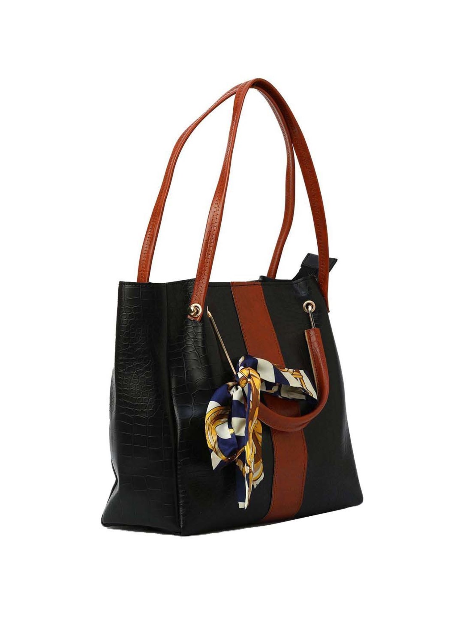 Gaurapakhi Black Textured Medium Tote Handbag